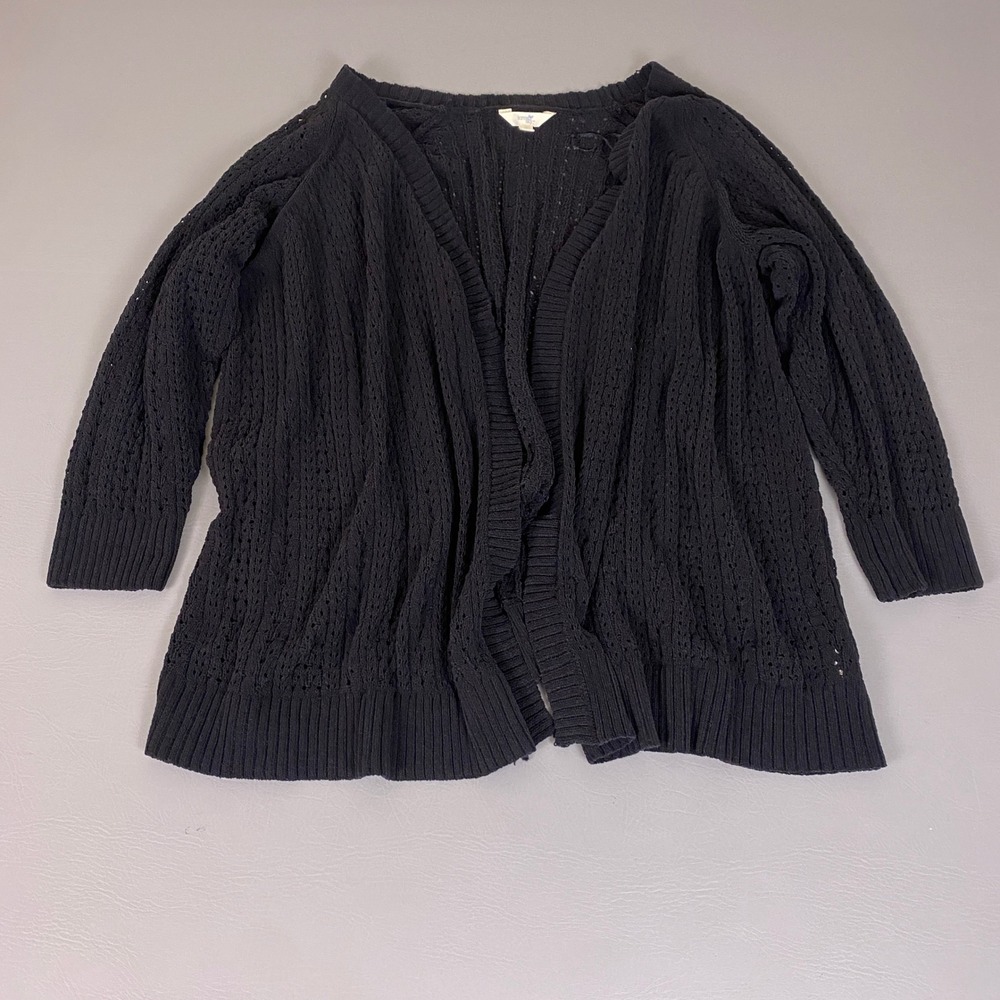 Terra & Sky Cardigan Women's 4X Black Pointelle Open 3/4 Sleeve Sweater *Flaw*